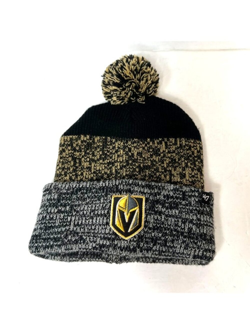 47 Brand NHL Vegas Golden Knights Knit Beanie Pom Tassel OSFA Black/Gold/Gray